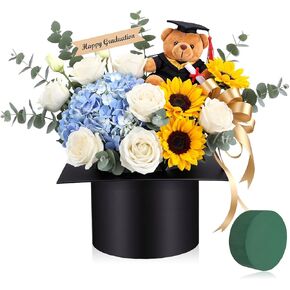 Tinlade قبعة التخرج صندوق زهور مع كتل رغوة فارغة حاوية هدية التخرج فئة 2026 صندوق باقة الحلوى لحفل التخرج تفضل قطعة مركزية من الزهور، الزهور غير متضمنة in Kuwait