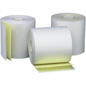 (46 Rolls + 6 Ribbons) 2 Ply Carbonless Rolls 3" X 95 Feet White/Yellow Receipt Paper POS Cash Register White/Canary With 6 Pcs of ERC 30/34/38 Ribbons in Saudi Arabia