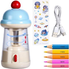 Rechargeable Electric Pencil Sharpener, 6-12mm Auto in & Out Fully Automatic Pencil Sharpener for Kids, Large Capacity Battery Powered, with Cartoon Stickers Ideal for Classroom & Home (Pink) in Saudi Arabia