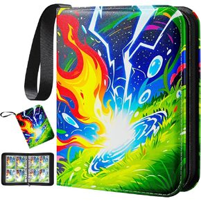 Trading Card Binder, 4 Pocket Card Album Holds 400 Cards, 50 Removable Sleeves, 3-Ring Zipper Binder for TCG MTG Sports Cards, Waterproof Card Holder Organizer, Gifts for Boys Girls in Saudi Arabia