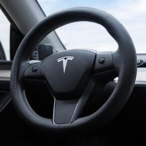 Steering Wheel Cover Fits Model 3 2019-2025/Model Y 2020-2026, Leather Steering Wheel Protector Compatible with Tesla, Non-Slip Soft-Touch Breathable Round Cover for Car Steering Wheel in Saudi Arabia
