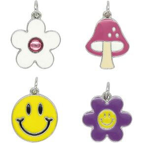 Bead Landing Enamel Flower, Smile & Mushroom Charm Mix Charms for DIY Jewelry Making, Necklaces, Bracelets & Keychains, 12 Pack in Kuwait