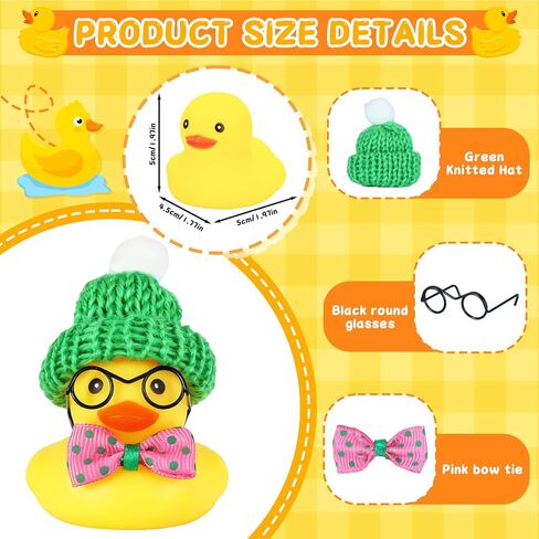 Green Knit Hat Bow Tie Duck Car Dashboard Decoration - Squeezable Rubber Duck with Glasses, DIY Accessories, Stress Relief Decor for Car Interior & Home Decor in Saudi Arabia