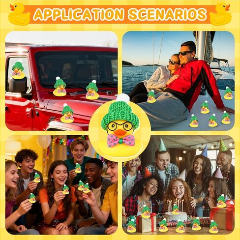 Green Knit Hat Bow Tie Duck Car Dashboard Decoration - Squeezable Rubber Duck with Glasses, DIY Accessories, Stress Relief Decor for Car Interior & Home Decor in Saudi Arabia
