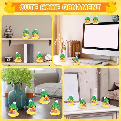 Green Knit Hat Bow Tie Duck Car Dashboard Decoration - Squeezable Rubber Duck with Glasses, DIY Accessories, Stress Relief Decor for Car Interior & Home Decor in Saudi Arabia