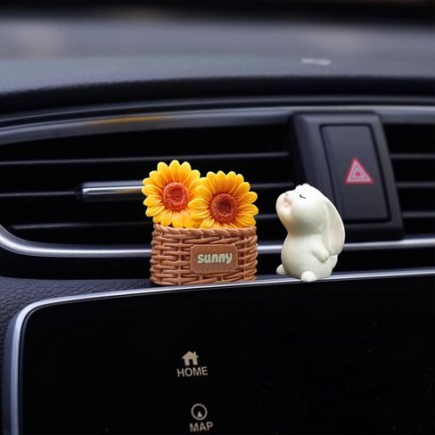 Car Dashboard Decorations Sunflower & Rabbit & Flower Basket Interior Accessories Cute Decor Ornaments for Women Men Fun Auto Decor Gifts in Saudi Arabia
