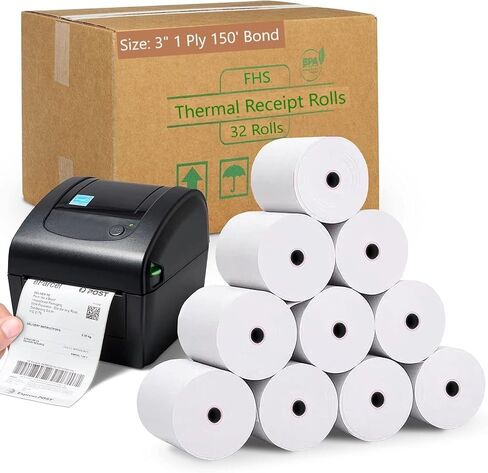 3" x 150' 1 Ply Bond Roll, Bond Paper, Kitchen Printer Paper, POS Cash Register Paper Roll, 32 Rolls in Saudi Arabia