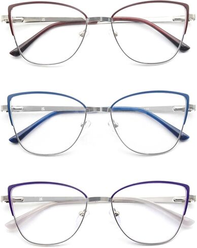 Reading Glasses Women Blue Light Blocking Thin Readers Stylish Cat Eye Cheaters Full Metal Frames Spring Hinges 3 Pack in Saudi Arabia