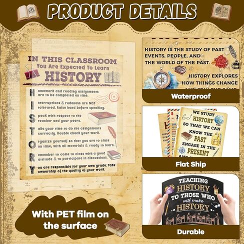 18Pcs History Posters for Classroom Social Studies Classroom Decorations Vintage Retro What is History Posters for Back to School Teacher Gifts Elementary Middle High School Office Home Wall Art Decor in Kuwait