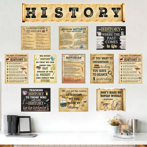 18Pcs History Posters for Classroom Social Studies Classroom Decorations Vintage Retro What is History Posters for Back to School Teacher Gifts Elementary Middle High School Office Home Wall Art Decor in Kuwait