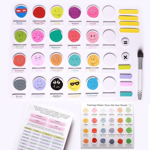 60pc Feelings Magnet Set – Bilingual Mood Tracker & Emotion Cards for Emotional Regulation & Social Skills – Decorative Learning Tool for Therapy, Mental Health, Classrooms, CBT & SEL in Saudi Arabia