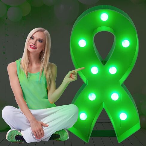Retisee 3 ft Light up Marquee Mental Health Awareness Ribbon Mosaic Balloon Frame with Light String Mental Health Autism Awareness Items Green Pre-cut Foam Board for Activities in Kuwait