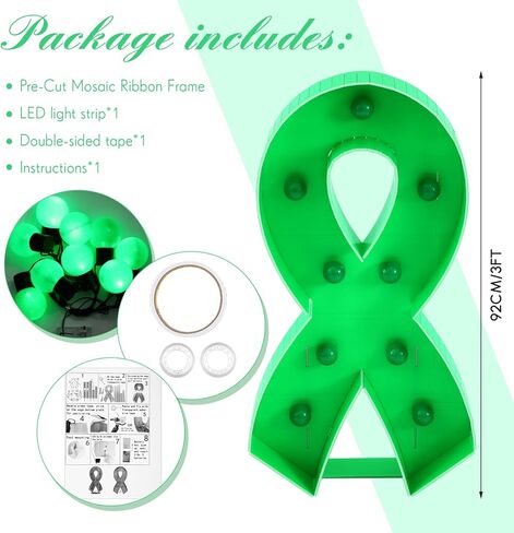 Retisee 3 ft Light up Marquee Mental Health Awareness Ribbon Mosaic Balloon Frame with Light String Mental Health Autism Awareness Items Green Pre-cut Foam Board for Activities in Kuwait