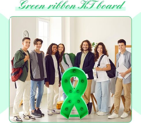 Retisee 3 ft Light up Marquee Mental Health Awareness Ribbon Mosaic Balloon Frame with Light String Mental Health Autism Awareness Items Green Pre-cut Foam Board for Activities in Kuwait