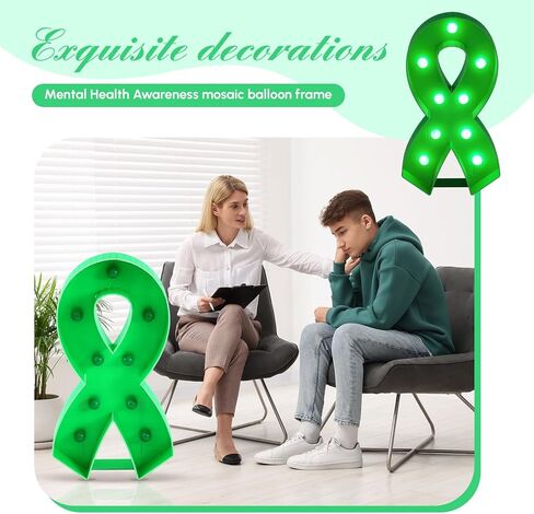 Retisee 3 ft Light up Marquee Mental Health Awareness Ribbon Mosaic Balloon Frame with Light String Mental Health Autism Awareness Items Green Pre-cut Foam Board for Activities in Kuwait