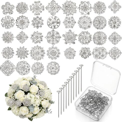 136 Pcs Flower Rhinestone Brooches, Crystal Flower Brooch Pins with Rhinestones Bulk Brooches Jewelry Rhinestone Embellishments for DIY Jewelry Crafting Sewing Wedding Hair Decoration in Kuwait