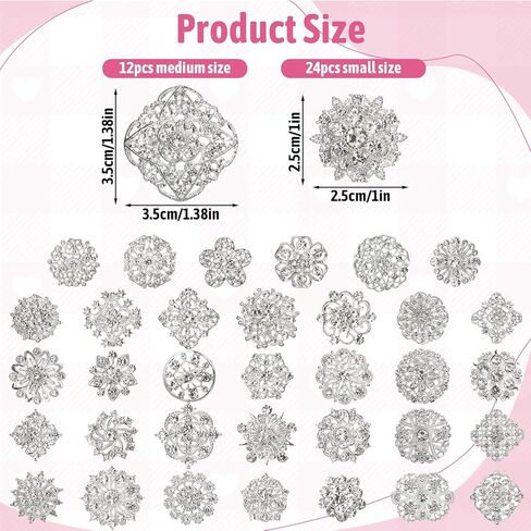 136 Pcs Flower Rhinestone Brooches, Crystal Flower Brooch Pins with Rhinestones Bulk Brooches Jewelry Rhinestone Embellishments for DIY Jewelry Crafting Sewing Wedding Hair Decoration in Kuwait