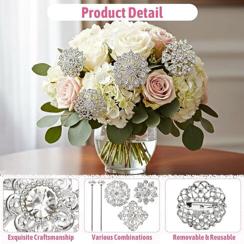 136 Pcs Flower Rhinestone Brooches, Crystal Flower Brooch Pins with Rhinestones Bulk Brooches Jewelry Rhinestone Embellishments for DIY Jewelry Crafting Sewing Wedding Hair Decoration in Kuwait