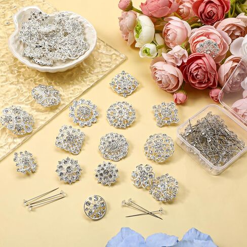 136 Pcs Flower Rhinestone Brooches, Crystal Flower Brooch Pins with Rhinestones Bulk Brooches Jewelry Rhinestone Embellishments for DIY Jewelry Crafting Sewing Wedding Hair Decoration in Kuwait