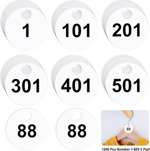 600 قطعة من علامات الأرقام الدائرية المكونة من جزأين علامات فحص المعطف علامات بلاستيكية مرقمة 1.7 بوصة بطاقات فحص من 1 إلى 300 مع فتحة قابلة لإعادة الاستخدام علامات غرفة المعطف مطالبة بشماعات التذاكر لخزانة مبيعات البيع المباشر باللون الأسود in Kuwait