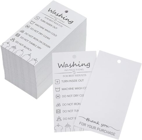 FINGERINSPIRE 160 Pcs Handmade Fabric Washing Instructions Hang Tag 3.5x2inch White Paper Washing Price Tags Material Care Cards Minimalist Symbols Washing Labels for Shirts, Beanies, Knitted, Quilts in Kuwait