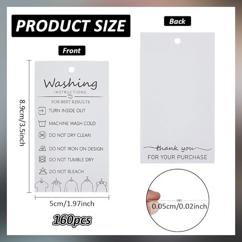 FINGERINSPIRE 160 Pcs Handmade Fabric Washing Instructions Hang Tag 3.5x2inch White Paper Washing Price Tags Material Care Cards Minimalist Symbols Washing Labels for Shirts, Beanies, Knitted, Quilts in Kuwait
