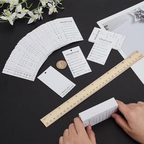 FINGERINSPIRE 160 Pcs Handmade Fabric Washing Instructions Hang Tag 3.5x2inch White Paper Washing Price Tags Material Care Cards Minimalist Symbols Washing Labels for Shirts, Beanies, Knitted, Quilts in Kuwait