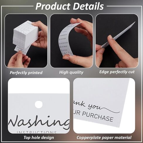 FINGERINSPIRE 160 Pcs Handmade Fabric Washing Instructions Hang Tag 3.5x2inch White Paper Washing Price Tags Material Care Cards Minimalist Symbols Washing Labels for Shirts, Beanies, Knitted, Quilts in Kuwait