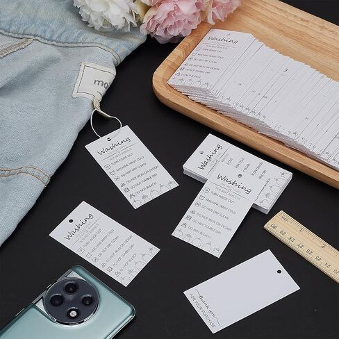 FINGERINSPIRE 160 Pcs Handmade Fabric Washing Instructions Hang Tag 3.5x2inch White Paper Washing Price Tags Material Care Cards Minimalist Symbols Washing Labels for Shirts, Beanies, Knitted, Quilts in Kuwait