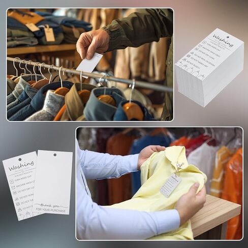 FINGERINSPIRE 160 Pcs Handmade Fabric Washing Instructions Hang Tag 3.5x2inch White Paper Washing Price Tags Material Care Cards Minimalist Symbols Washing Labels for Shirts, Beanies, Knitted, Quilts in Kuwait