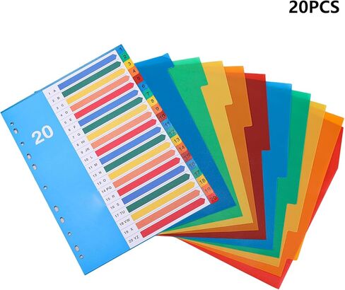 Binder Dividers, 20 Tabs, Customizable Table of Contents Page, Colourful A4 Folder Dividers Binder Tabs for Organizing Reports, Projects, and More(20 Colours) in Kuwait