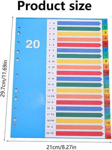 Binder Dividers, 20 Tabs, Customizable Table of Contents Page, Colourful A4 Folder Dividers Binder Tabs for Organizing Reports, Projects, and More(20 Colours) in Saudi Arabia