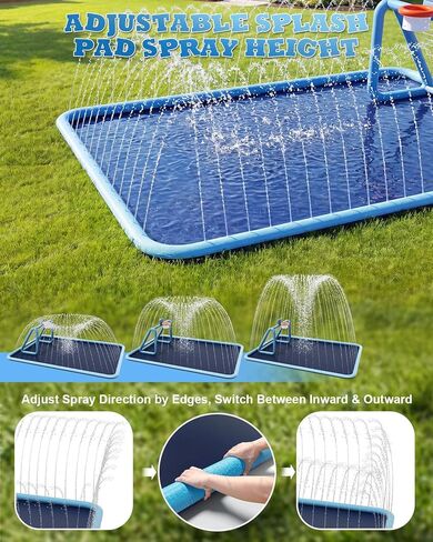 Splash Pad for Kids, 3-in-1 Sprinkler Splash Pad with Soccer Goal & Basketball Hoop, 118"x137" Extra Large Non-Slip Water Play Mat, Outdoor Water Toys for Kids, Backyard Summer Fun in Saudi Arabia
