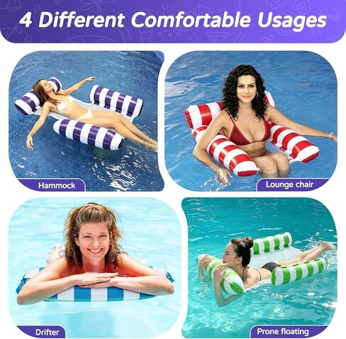 4 Pack Inflatable Pool Floats for Adults, 3-Tube Mesh Bottom Pool Hammock Floating Lounge Raft, Portable Water Float for Beach Vacation & Summer Outdoor Activities in Saudi Arabia
