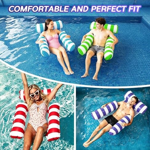 4 Pack Inflatable Pool Floats for Adults, 3-Tube Mesh Bottom Pool Hammock Floating Lounge Raft, Portable Water Float for Beach Vacation & Summer Outdoor Activities in Saudi Arabia