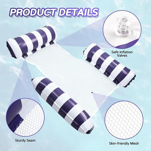 4 Pack Inflatable Pool Floats for Adults, 3-Tube Mesh Bottom Pool Hammock Floating Lounge Raft, Portable Water Float for Beach Vacation & Summer Outdoor Activities in Saudi Arabia