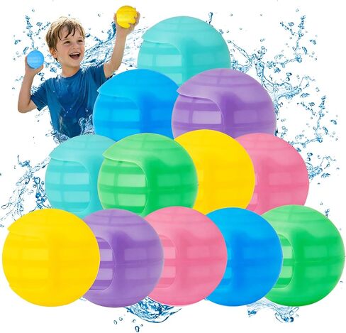 12 Pack Reusable Water Balloons, Squeeze Self-Sealing Quick Fill Silicone Water Bombs, Water Fight Toys for Summer Outdoor Pool Beach Backyard Games for Kids & Adults in Saudi Arabia