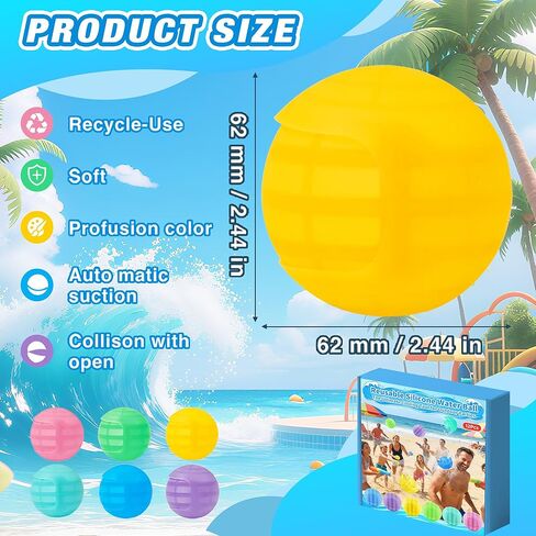 12 Pack Reusable Water Balloons, Squeeze Self-Sealing Quick Fill Silicone Water Bombs, Water Fight Toys for Summer Outdoor Pool Beach Backyard Games for Kids & Adults in Saudi Arabia