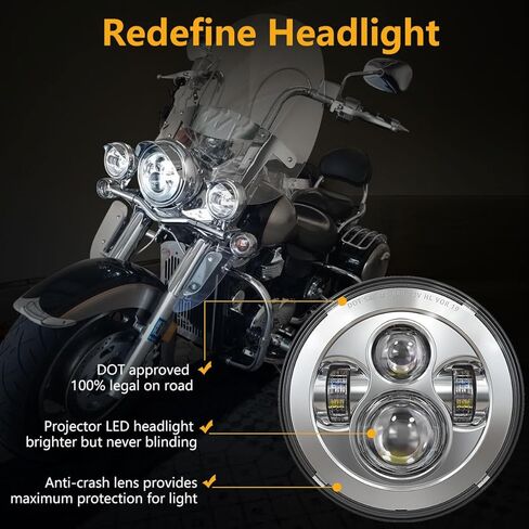مصابيح أمامية للضباب مقاس 7 بوصة متوافقة مع Harley Davidson Street Glide Road King Ultra Classic Electra Tri Cvo Touring Heritage Softail Slim Deluxe Fatboy - كروم in Kuwait