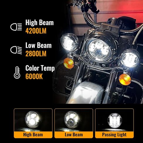 مصابيح أمامية للضباب مقاس 7 بوصة متوافقة مع Harley Davidson Street Glide Road King Ultra Classic Electra Tri Cvo Touring Heritage Softail Slim Deluxe Fatboy - كروم in Kuwait