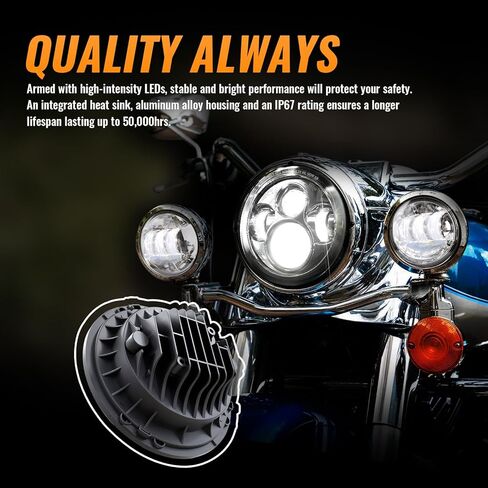 مصابيح أمامية للضباب مقاس 7 بوصة متوافقة مع Harley Davidson Street Glide Road King Ultra Classic Electra Tri Cvo Touring Heritage Softail Slim Deluxe Fatboy - كروم in Kuwait