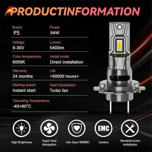 متوافق مع مصابيح Honda CBR600F4i (2001-2006) CBR600RR(2003-2022) عالية الشعاع، مقاس حقيقي 1:1، ضوء أبيض رائع 6500K، مصابيح فائقة السطوع 10000LM، مع مروحة، التوصيل والتشغيل، حزمة من 2 in Kuwait