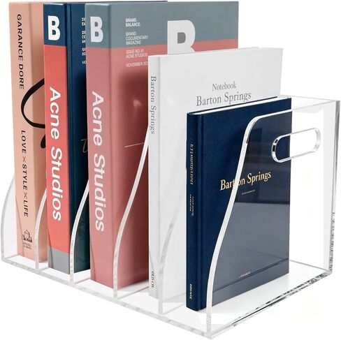 Acrylic Magazine File Holder, 4 Vertical Compartments Desk Document Sorter Organizer, Clear Bookend File Sorter Holder for Office, Documents, Tablets, Magazines, Books in Saudi Arabia