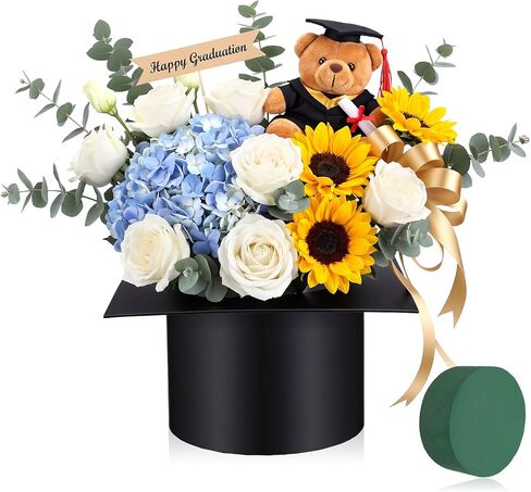 Tinlade قبعة التخرج صندوق زهور مع كتل رغوة فارغة حاوية هدية التخرج فئة 2026 صندوق باقة الحلوى لحفل التخرج تفضل قطعة مركزية من الزهور، الزهور غير متضمنة in Kuwait