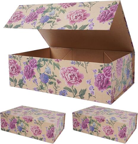 RayofSun Vintage Kraft Floral Gift Box with Magnetic Lids 13.7x9x4.3inch,Large Bridesmaid Proposal Boxes, Rectangle Decorative Storage Box for Wedding Birthday Mother's Day Presents,1 Pack in Saudi Arabia