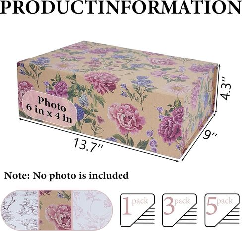 RayofSun Vintage Kraft Floral Gift Box with Magnetic Lids 13.7x9x4.3inch,Large Bridesmaid Proposal Boxes, Rectangle Decorative Storage Box for Wedding Birthday Mother's Day Presents,1 Pack in Saudi Arabia