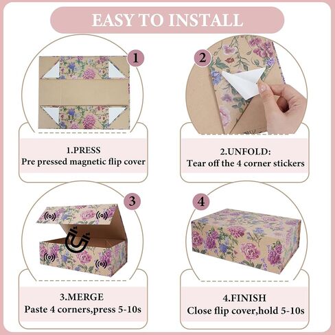 RayofSun Vintage Kraft Floral Gift Box with Magnetic Lids 13.7x9x4.3inch,Large Bridesmaid Proposal Boxes, Rectangle Decorative Storage Box for Wedding Birthday Mother's Day Presents,1 Pack in Saudi Arabia
