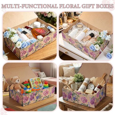 RayofSun Vintage Kraft Floral Gift Box with Magnetic Lids 13.7x9x4.3inch,Large Bridesmaid Proposal Boxes, Rectangle Decorative Storage Box for Wedding Birthday Mother's Day Presents,1 Pack in Saudi Arabia