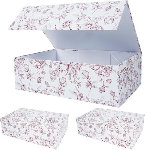 RayofSun Vintage Kraft Floral Gift Box with Magnetic Lids 13.7x9x4.3inch,Large Bridesmaid Proposal Boxes, Rectangle Decorative Storage Box for Wedding Birthday Mother's Day Presents,1 Pack in Saudi Arabia