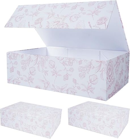 RayofSun Vintage Kraft Floral Gift Box with Magnetic Lids 13.7x9x4.3inch,Large Bridesmaid Proposal Boxes, Rectangle Decorative Storage Box for Wedding Birthday Mother's Day Presents,1 Pack in Saudi Arabia